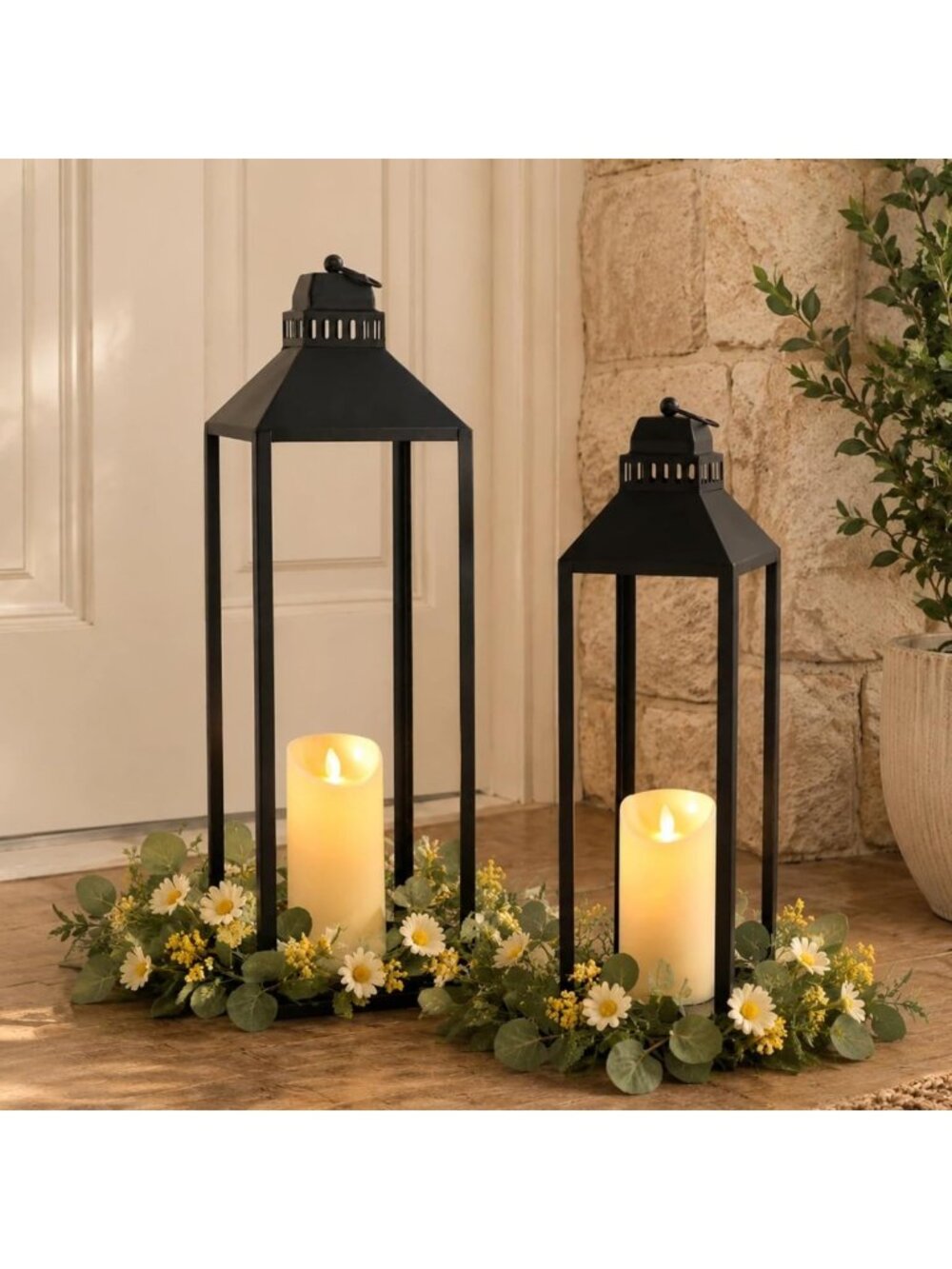 Large Decorative Lanterns for Indoor & Outdoor Use - 23" & 19" Floor Candle
